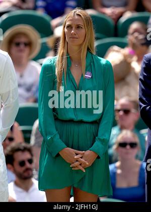 Petra Kvitova durante il giorno sette dei campionati di Wimbledon 2022 all'All England Lawn Tennis and Croquet Club, Wimbledon. Data foto: Domenica 3 luglio 2022. Foto Stock