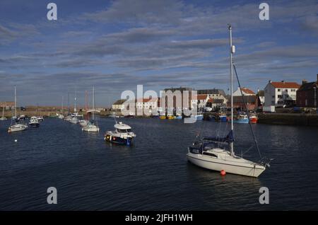 Vista generale dello storico porto di Dunbar nella Scozia orientale del Regno Unito Foto Stock