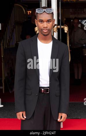 KJ Aikens attending the world premiere of The Railway Children Return at Keighley Picture House Cinema, Keighley, West Yorkshire. Picture date: Sunday July 3, 2022. Foto Stock