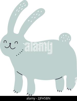 Lepre divertente. Simpatico coniglio bianco sorridente in piedi Illustrazione Vettoriale