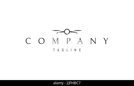 Logo vettoriale su cui un'immagine astratta di un drone in uno stile lineare minimalista. Illustrazione Vettoriale