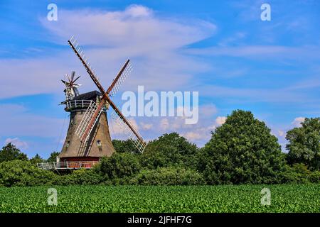 Mulino a vento in oldsum il 29 giugno 2022 a Wyk, Foehr Island, Germania. © Peter Schatz / Alamy Foto d'archivio Foto Stock