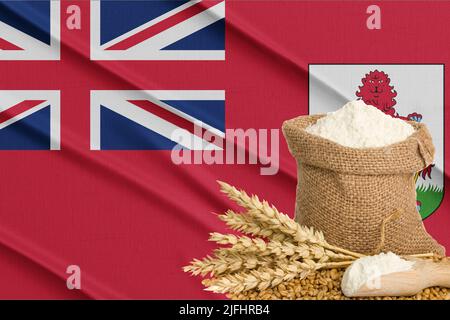 Bermuda grano crisi, concetto globale crisi della fame, sullo sfondo Flag Bermuda grano grano grano. Concetto di coltivazione del grano nelle Bermuda, 3D opere e 3D immagini Foto Stock