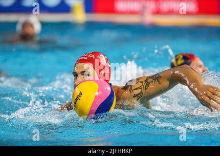 BUDAPEST, UNGHERIA - LUGLIO 3: Portiere Gianmarco Nicosia d'Italia durante i Campionati Mondiali FINA Budapest 2022 - incontro finale tra Italia e Spagna al complesso di nuoto Alfred Hajos il 3 luglio 2022 a Budapest, Ungheria (Foto di Albert ten Hove/Orange Pictures) Foto Stock