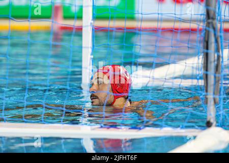 BUDAPEST, UNGHERIA - LUGLIO 3: Portiere Gianmarco Nicosia d'Italia durante i Campionati Mondiali FINA Budapest 2022 - incontro finale tra Italia e Spagna al complesso di nuoto Alfred Hajos il 3 luglio 2022 a Budapest, Ungheria (Foto di Albert ten Hove/Orange Pictures) Foto Stock