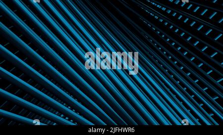 Astratto blu lungo rettilineo 3D linee su sfondo nero. Movimento. Sfondo frattale. Foto Stock