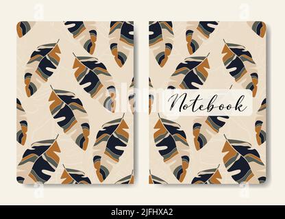 Copertina con elementi floreali - foglie di filodendro. Sfondi colorati e alla moda. Illustrazione Vettoriale