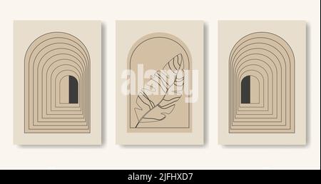 Set di illustrazioni geometriche minimalistiche. Decorazioni a parete in stile moderno. Illustrazione Vettoriale