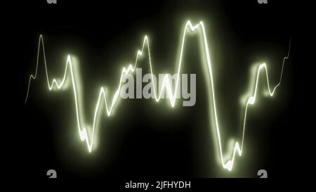 La linea luminosa oscilla su sfondo nero. Design. La linea luminosa al neon pulsa con la frequenza musicale. Linea mobile dell'equalizzatore sonoro o dello spettrogramma Foto Stock