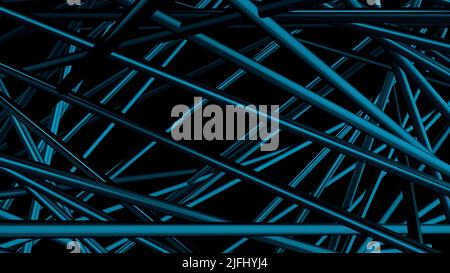 Astratto blu lungo rettilineo 3D linee su sfondo nero. Movimento. Sfondo frattale. Foto Stock