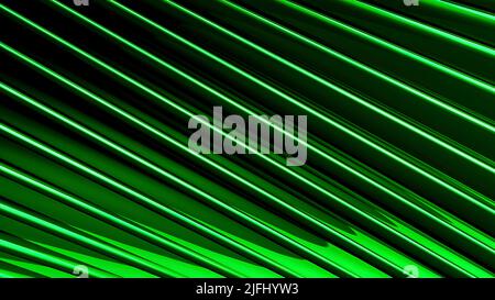 Astratto 3D strisce verdi parallele che si muovono su sfondo nero, loop senza giunture. Movimento. Movimento diagonale delle linee rette. Foto Stock