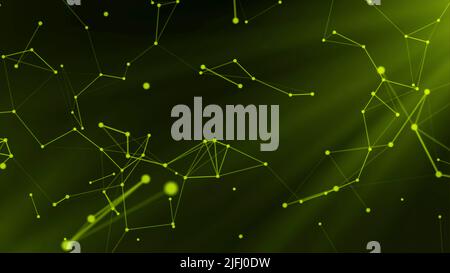 Plesso di linee geometriche astratte al neon con triangoli e punti mobili. Movimento. 3D sfondo scientifico colorato. Foto Stock