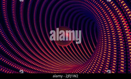 Sfera astratta che vola all'interno di un tunnel punteggiato, anello senza giunture. Design. Bella palla che si muove all'interno del corridoio digitale colorato. Foto Stock
