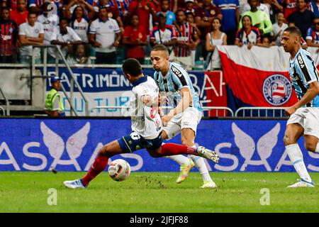 Salvador, Brasile. 03rd luglio 2022. Nella foto, attaccante Matheus Davó durante la partita tra Bahia x Gremio, Campeonato Brasileiro Serie B 2022, tenuto a Estádio da Arena Fonte Nova, a Salvador (BA), questa Domenica (03). Credit: Márcio Roberto/FotoArena/Alamy Live News Foto Stock