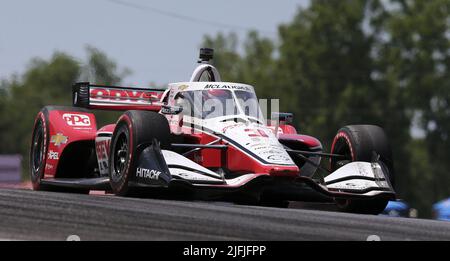 Akron, Stati Uniti. 03rd luglio 2022. Scott McLaughlin (3) guida durante la Honda 200 al Mid Ohio Sports Course a Lexington, Ohio domenica 3 luglio 2022. Foto di Aaron Josefczyk/UPI Credit: UPI/Alamy Live News Foto Stock