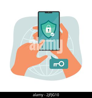 Smartphone con tenuta di mano umana in condizioni di sicurezza. Illustrazione Vettoriale