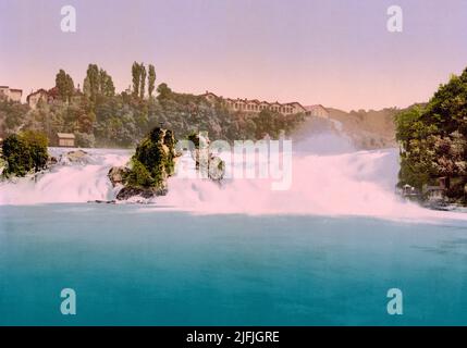 Cascate del Reno dal Castello di Laufen, Laufen-Uhwiesen, Zürich, Svizzera 1890. Foto Stock