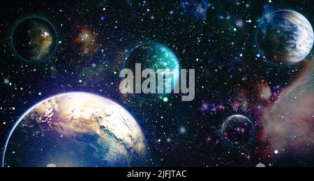 pianeti, carta da parati fantascientifica impressionante, paesaggio cosmico. Elementi di questa immagine forniti dalla NASA Foto Stock
