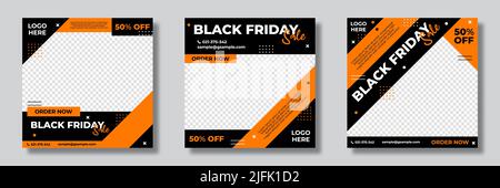 Set di modelli modificabili per social media, Black Friday, pubblicità e promozione aziendale, design fresco con colore rosso nero e design minimalista Illustrazione Vettoriale
