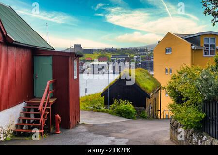 Torshavn strade nella parte vecchia della città, Isole Faroe Foto Stock