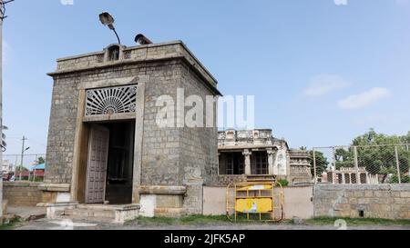 Vista dell'ingresso principale del Tempio di Sri Lakshminarayana, Hosaholalu, Mandya, Karnataka, India. Foto Stock