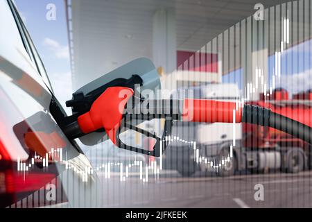 Concetto di crisi del carburante dovuta all'aumento dei prezzi. Foto Stock