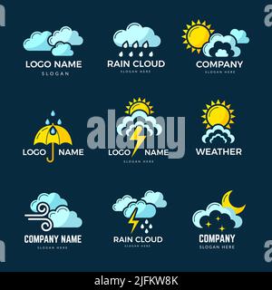 Icone meteo. Sun nubi rainbow fulmine piovosità simboli vettore stilizzato recente modelli di business Identity Illustrazione Vettoriale