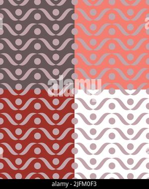 Polka dot, motivo senza cuciture a chevron. Forme di pennello con inchiostro disegnato a mano, griglia a righe orizzontali. Colore pastello rosso rosa toni. Sfondo trasparente Illustrazione Vettoriale
