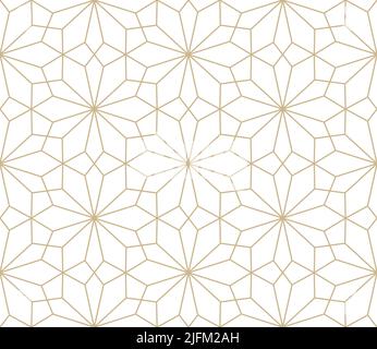 Modello moderno e semplice geometrico senza cuciture con fiori d'oro, texture linea su sfondo bianco. Carta da parati floreale astratta leggera, mattonelle luminose Illustrazione Vettoriale
