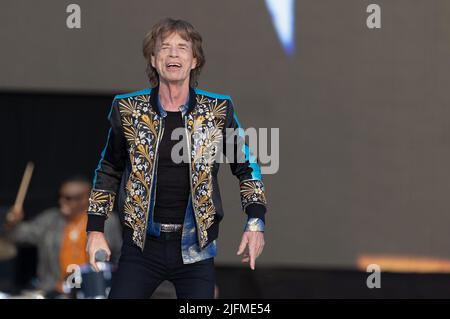 LONDRA, REGNO UNITO. 3 luglio 2022: Mick Jagger dei Rolling Stones esibirsi presso l'American Express presenta BST Hyde Park a Londra, Inghilterra. Credit: S.A.M./Alamy Live News Foto Stock