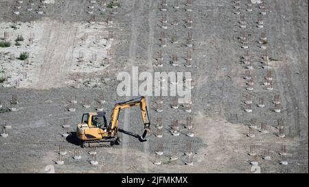 Lavori di scavo sulla costruzione della fondazione Foto Stock