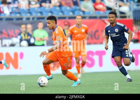 Stadio Gillette. 3rd luglio 2022. MA, USA; FC Cincinnati Forward Brenner (9) in azione durante una partita MLS tra FC Cincinnati e New England Revolution al Gillette Stadium. Anthony Nesmith/CSM/Alamy Live News Foto Stock