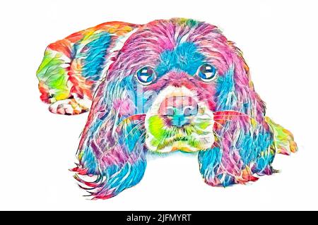 Un ritratto di illustrazione della posa colorata triste del cane di Basset Hound Foto Stock