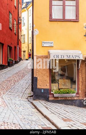 Un negozio Old Maps a Kopmantorget, Gamla Stan (la città vecchia) a Stoccolma, Svezia Foto Stock