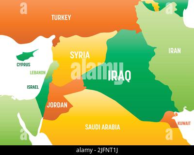 Medio Oriente Mappa politica dettagliata con le labili Illustrazione Vettoriale