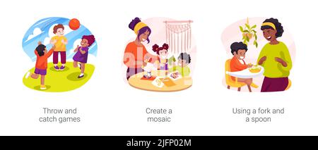 Kids Motor Skills sviluppo isolato cartoon vettore illustrazione set Illustrazione Vettoriale