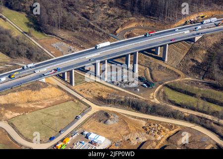 Ponte autostradale a valle Bechlingen dell'autostrada A45 Sauerlandlinie, cantiere per la nuova sostituzione, Aßlar, Sauerland, Assia, Germania, m Foto Stock