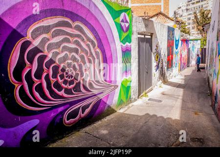 Wand mit Graffiti in la Candelaria in Bogotà, Kolumbien Foto Stock