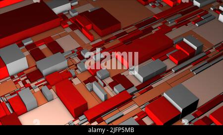 Cubi colorati sulla superficie 3D. Movimento. 3D proiezione di chip con cubi colorati. Astratta pianta della città o microchip fatto di cubi di diverse dimensioni Foto Stock