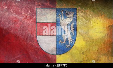 Vista dall'alto della bandiera retrò Sankt Poelten Austria con grana grunge. Viaggio austriaco e patriota concetto. Nessun flagpole. Layout del piano, progettazione. Flag backgro Foto Stock