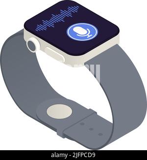 Icona isometrica dello smart watch con assistente vocale su sfondo bianco illustrazione vettoriale Illustrazione Vettoriale