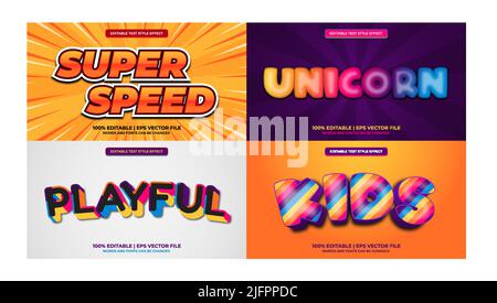 Pacchetto di vettore di disegno con effetto testo modificabile. Set di effetti di testo modificabili. Moderno disegno vettoriale con effetto testo modificabile Illustrazione Vettoriale