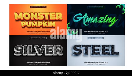 Pacchetto di vettore di disegno con effetto testo modificabile. Set di effetti di testo modificabili. Moderno disegno vettoriale con effetto testo modificabile Illustrazione Vettoriale