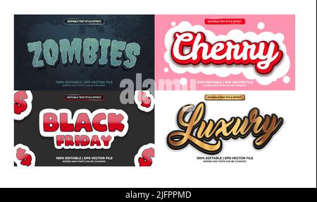 Pacchetto di vettore di disegno con effetto testo modificabile. Set di effetti di testo modificabili. Moderno disegno vettoriale con effetto testo modificabile Illustrazione Vettoriale