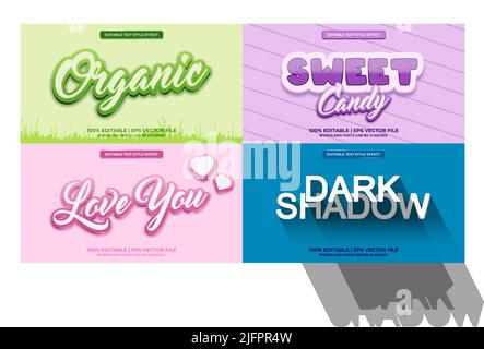 Set di effetti di testo modificabili. Pacchetto di effetti di testo modificabili. Moderno disegno vettoriale con effetto testo modificabile Illustrazione Vettoriale