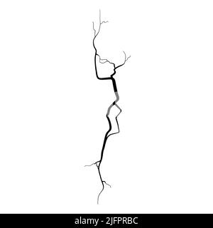 Crepa su calcestruzzo o terreno a causa di invecchiamento o siccità. Fessura isolata su sfondo bianco. Illustrazione vettoriale monocromatica Illustrazione Vettoriale