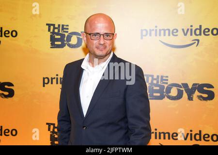 São Paulo, Brasile, 04/07/2022, Eric Kripke durante la Tapede Rossa della pre-prima dell'ultimo episodio della serie The Boys di Amazon prime Video al Palacio Tangara di São Paulo il lunedì sera (4). (Foto: Vanessa Carvalho/Brazil Photo Press) Credit: Brazil Photo Press/Alamy Live News Foto Stock