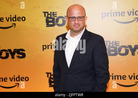 São Paulo, Brasile, 04/07/2022, Eric Kripke durante la Tapede Rossa della pre-prima dell'ultimo episodio della serie The Boys di Amazon prime Video al Palacio Tangara di São Paulo il lunedì sera (4). (Foto: Vanessa Carvalho/Brazil Photo Press) Credit: Brazil Photo Press/Alamy Live News Foto Stock