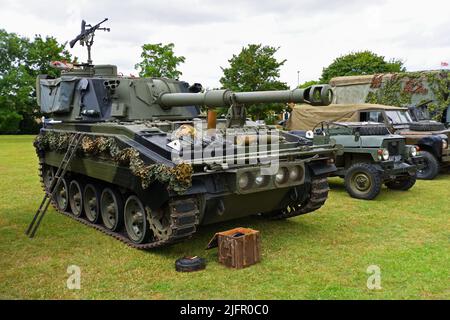 Tanica di scimitar in mostra a St. Neots. Foto Stock