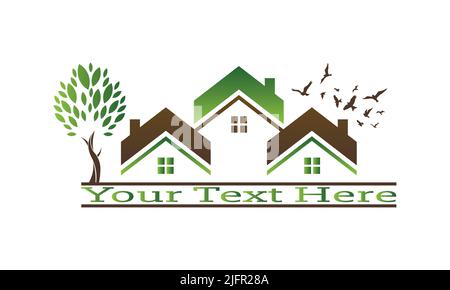 Vendita, casa con finestre e porte logo vettoriale simbolo design. Splendidi logo creativi Illustrazione Vettoriale